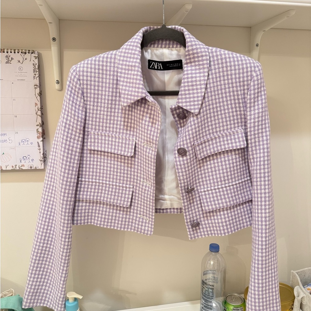 Zara Lilac Checkered Women's Blazer